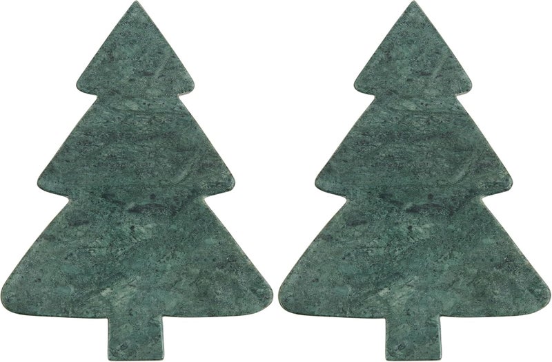 MudPie Tree Xmas Mini Marble Serving Boards, Approx 8" x 5", Green (Pack of 2) - Image 1